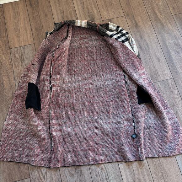 cyrus buttoned long plaid cardigan trench jacket size large black and white - Picture 4 of 7